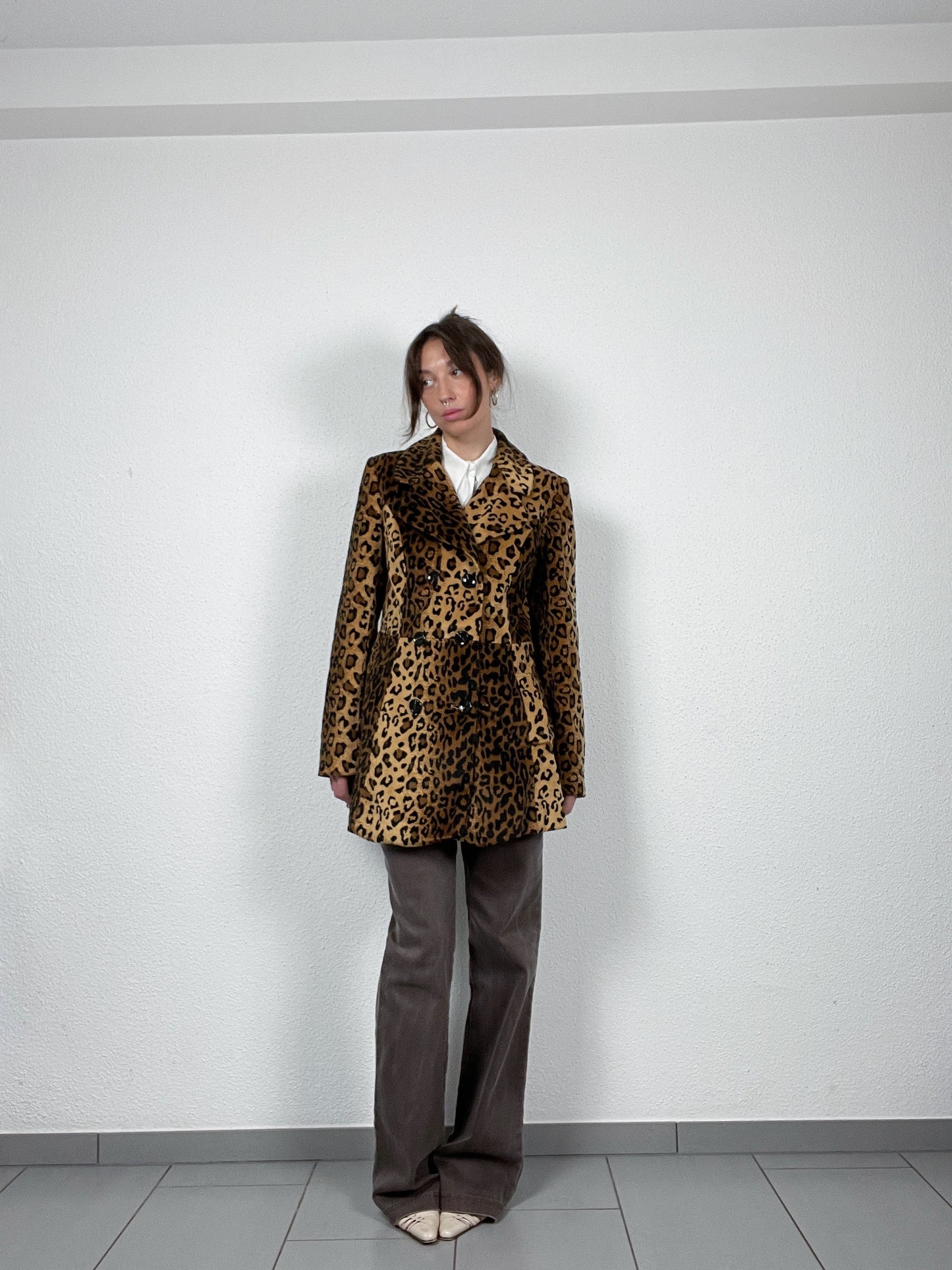 Vintage Leopard Print Double-Breasted Coat