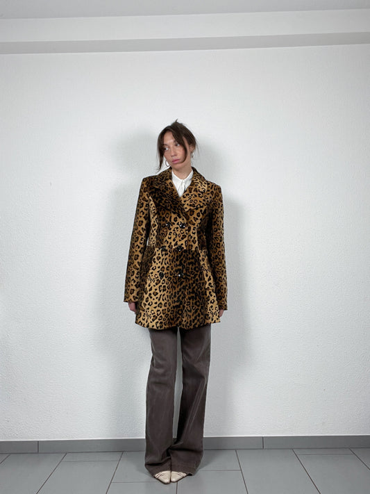 Vintage Leopard Print Double-Breasted Coat