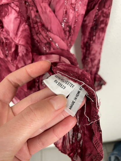 Vintage early 2000s burgundy ruffled blouse by Claudia Richard