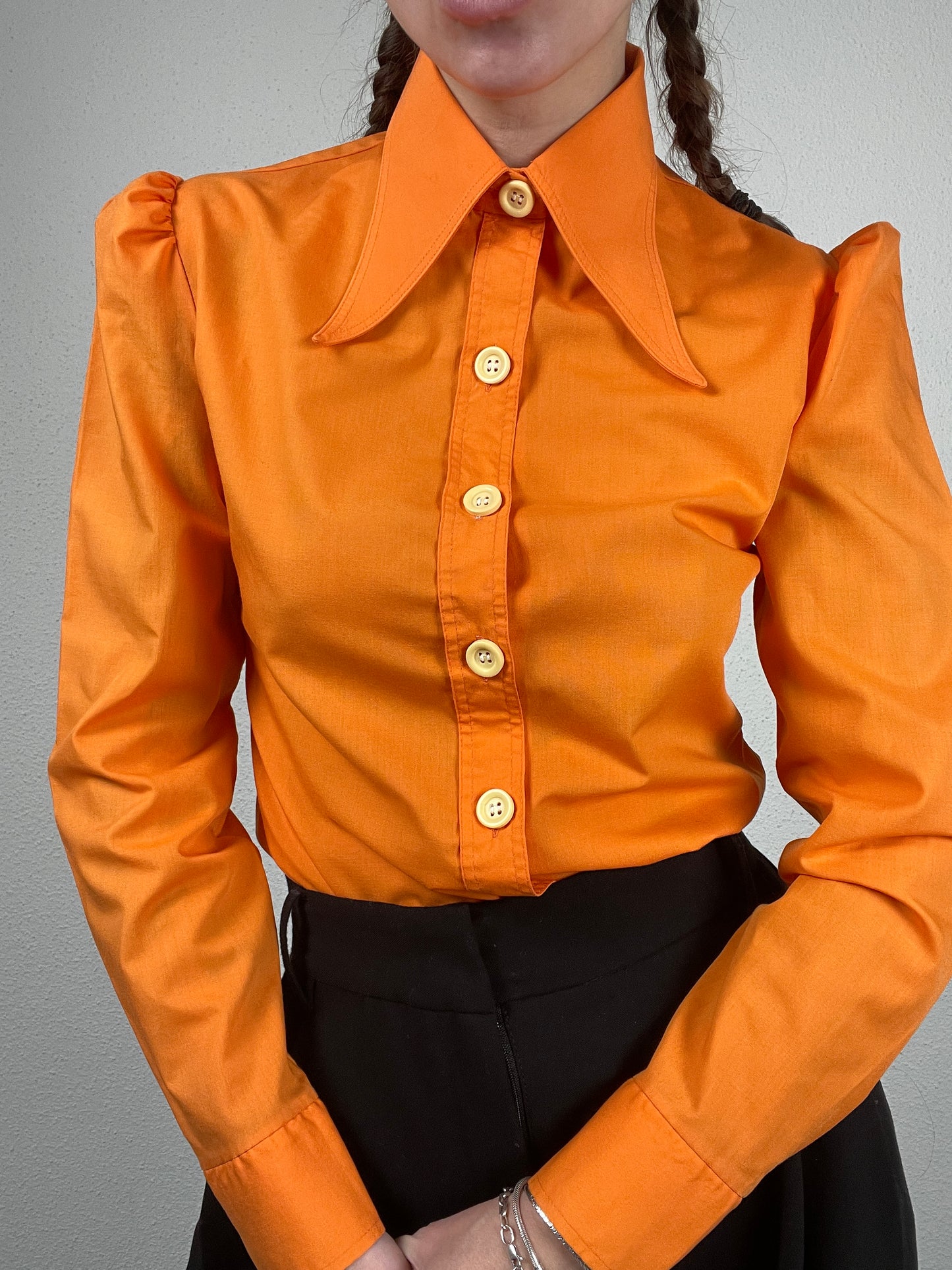 1970s bright orange statement-collar shirt (size XS)