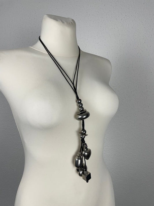 Vintage Y2K Silver Pendant Necklace with Charms