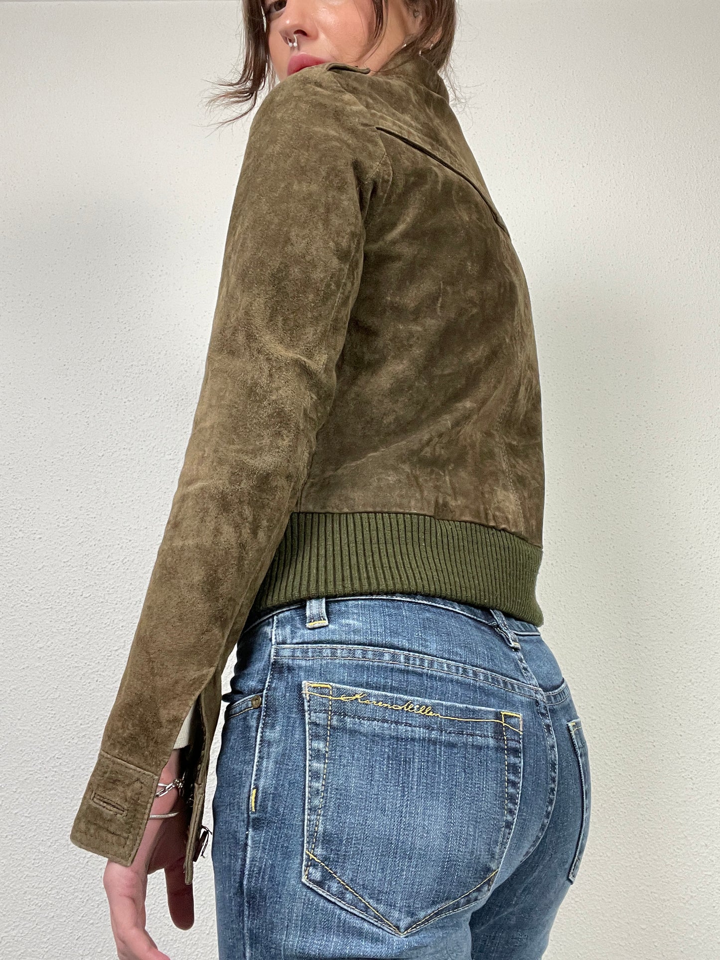Vintage Y2K 2000s suede khaki jacket