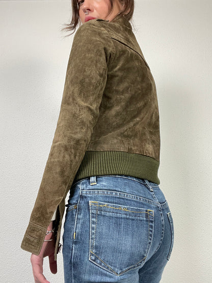 Vintage Y2K 2000s suede khaki jacket