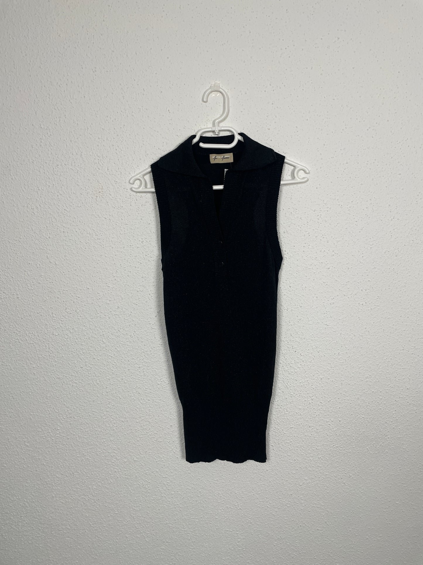 Vintage Y2K Black Metallic Knit Polo Tank Top – Size S/M