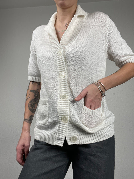 Vintage Short-Sleeve Knit Cardigan – Size 40 (M)