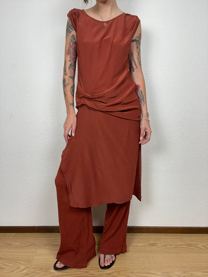 AllSaints Riviera V Dress in Rust Silk Blend