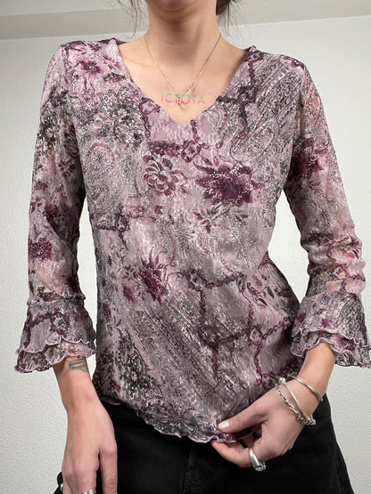 Vintage early 2000s lilac floral mesh top by Fiorella di Verdi