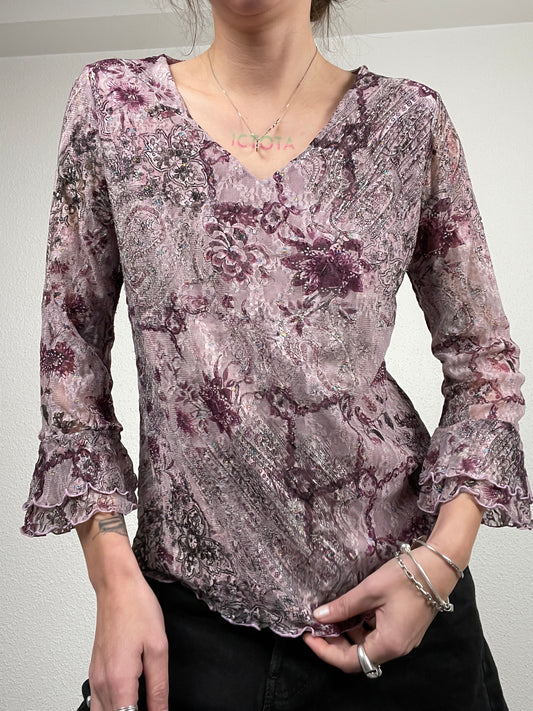 Vintage early 2000s lilac floral mesh top by Fiorella di Verdi