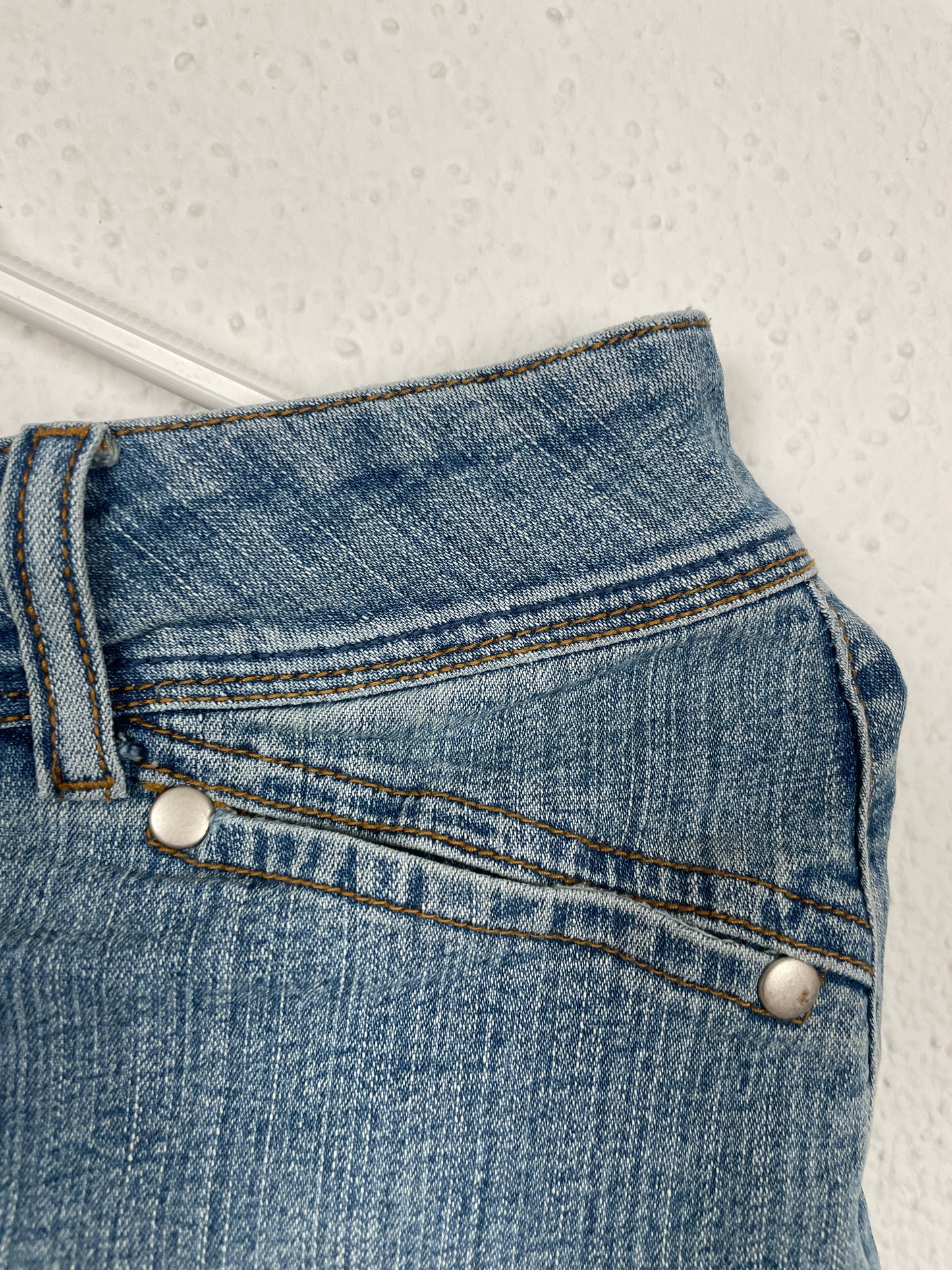 Vintage early 2000s light blue stretch denim mini skirt by SixAngels