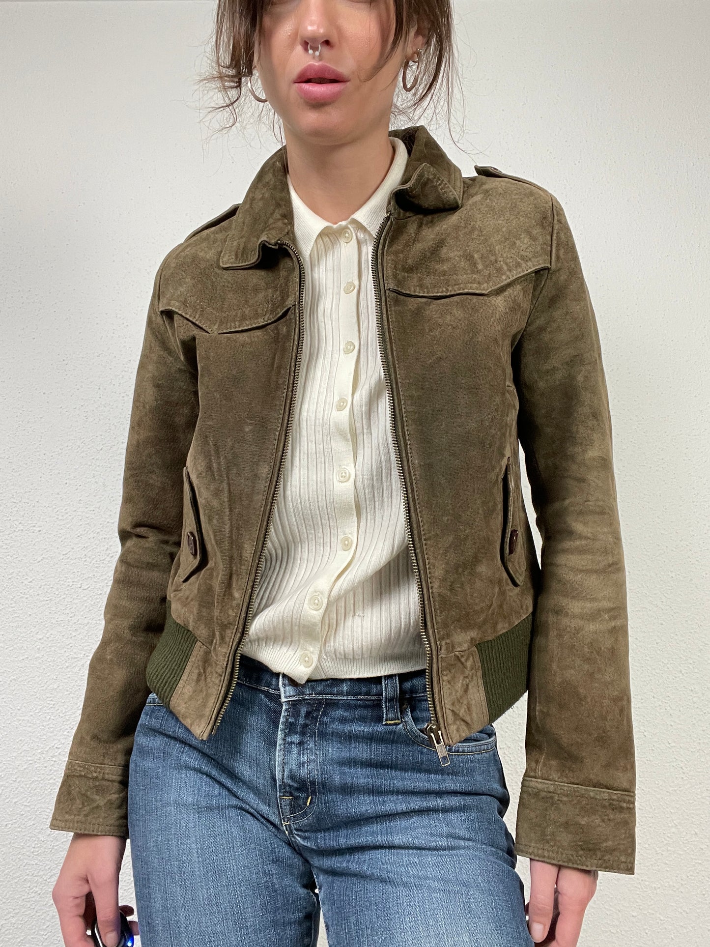 Vintage Y2K 2000s suede khaki jacket