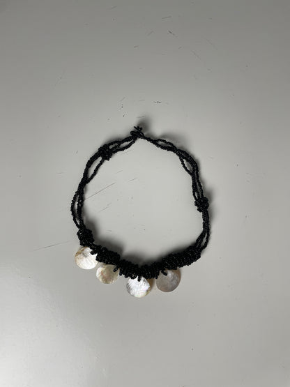 Vintage Black Beaded Necklace with Shell Discs