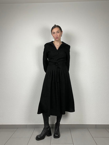 Vintage 1970s Black Midi Dress – Size M