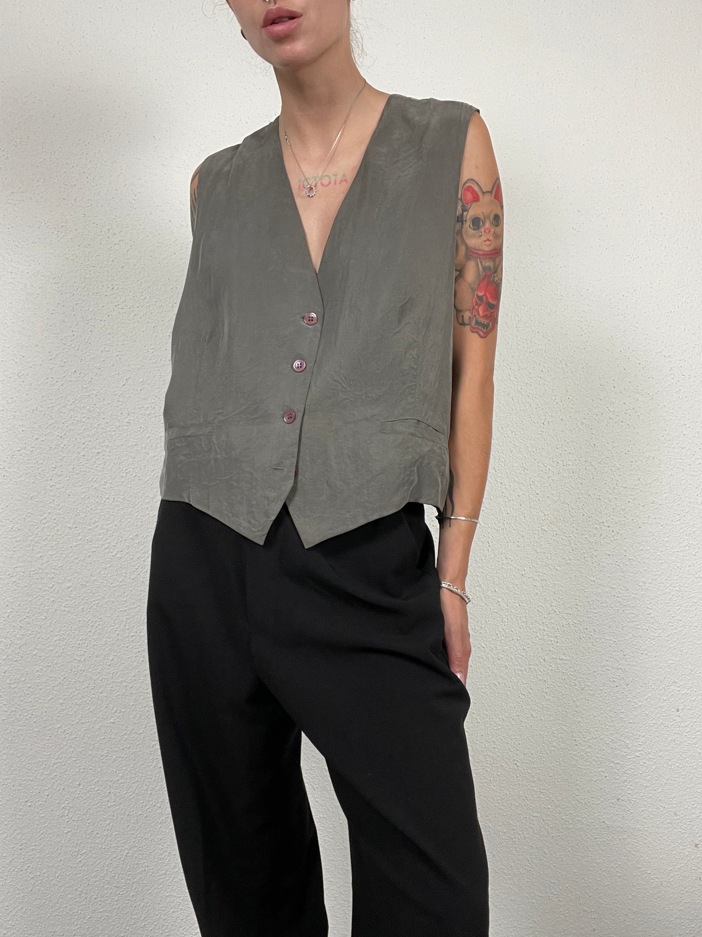 Vintage Grey Silk Vest – Size L