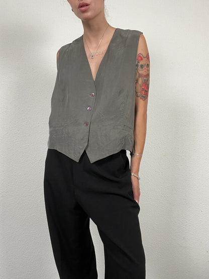 Vintage Grey Silk Vest – Size L