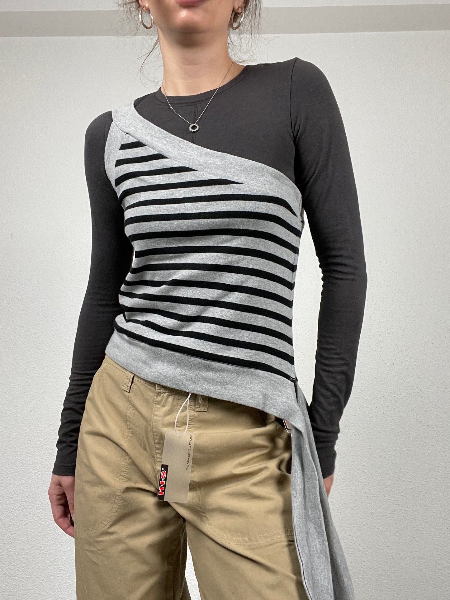 Vintage Y2K striped asymmetric top