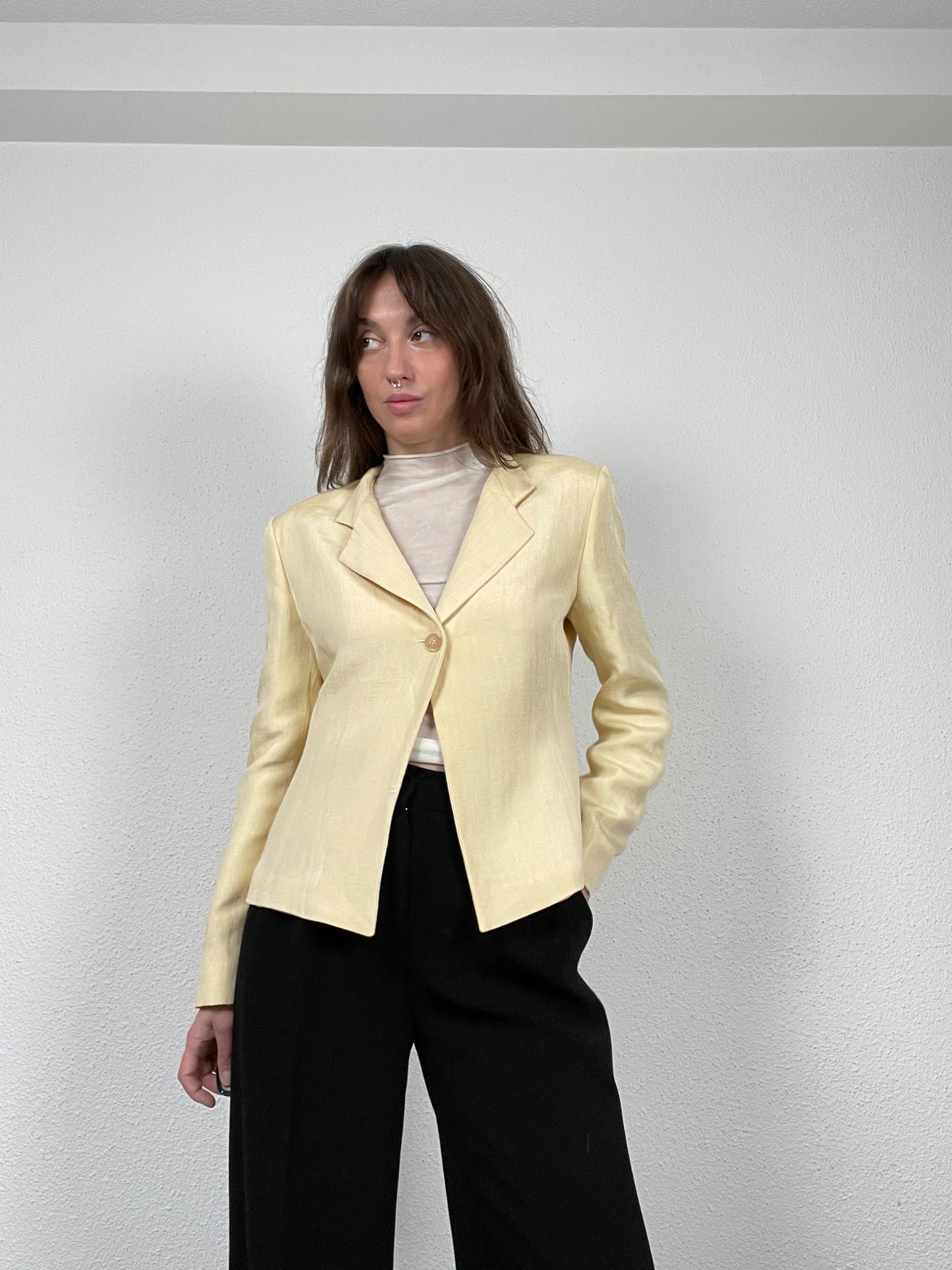 Vintage butter yellow Marella linen blend blazer