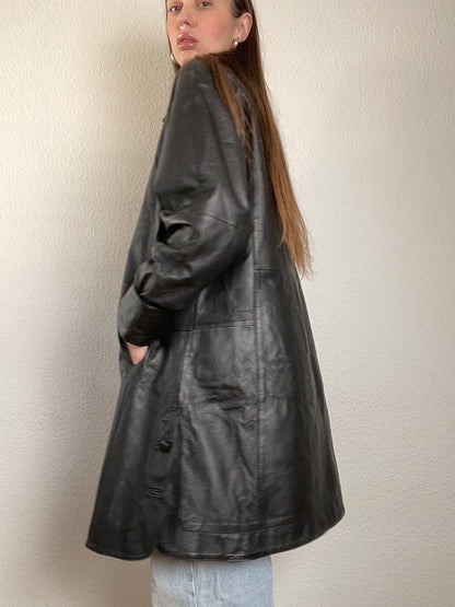 Vintage 90s black leather trench coat