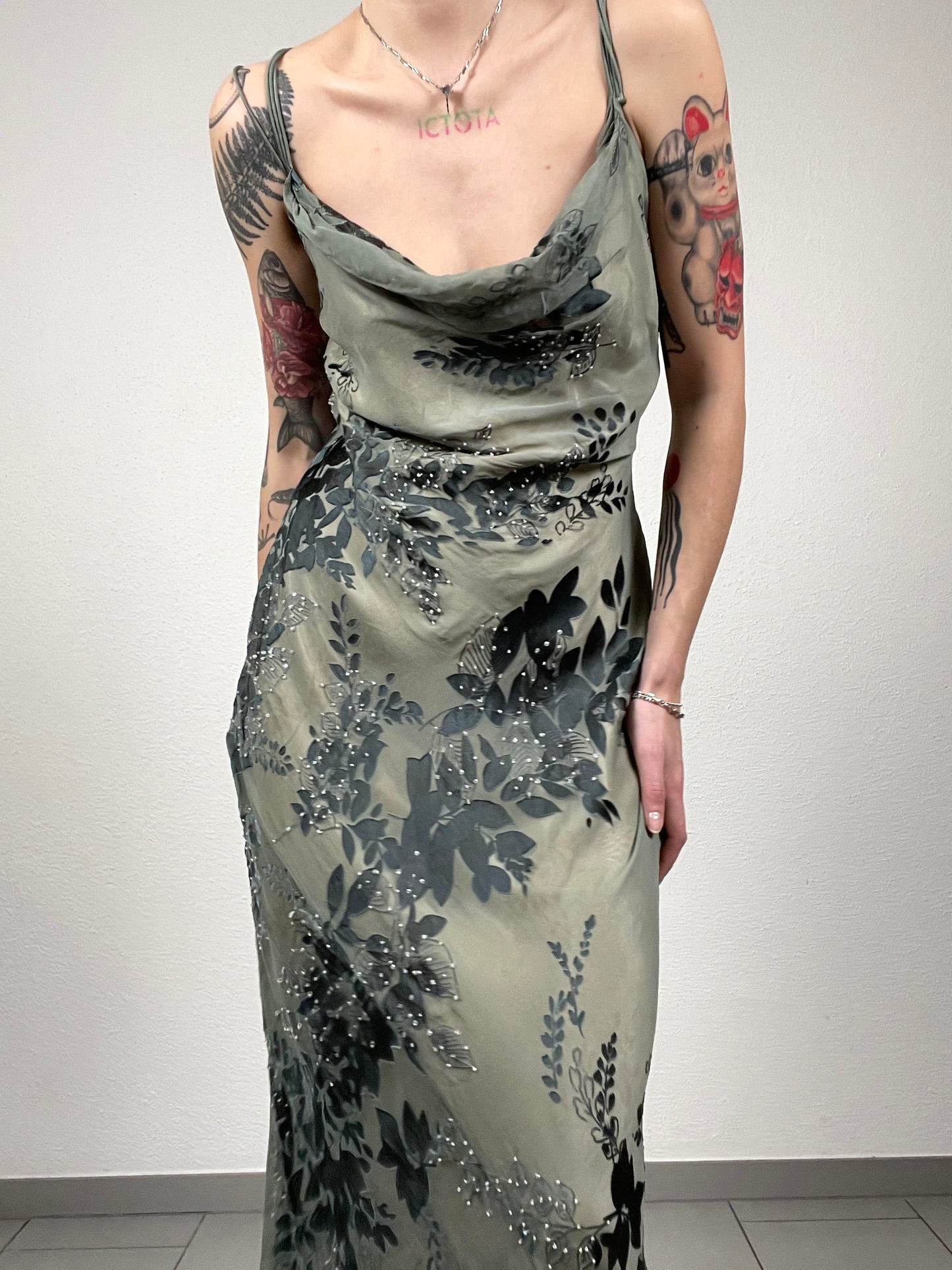 Green Evening Silk Vintage Dress