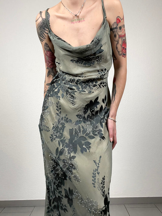 Green Evening Silk Vintage Dress