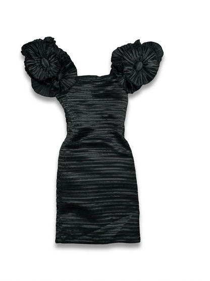 Black Mini Dress with Statement Shoulders