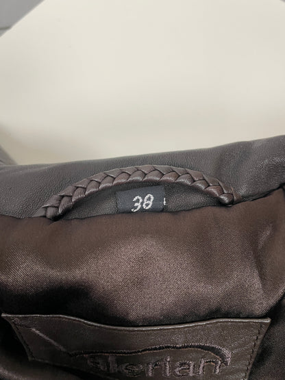 Vintage Y2K early 2000s dark brown leather jacket with stand collar