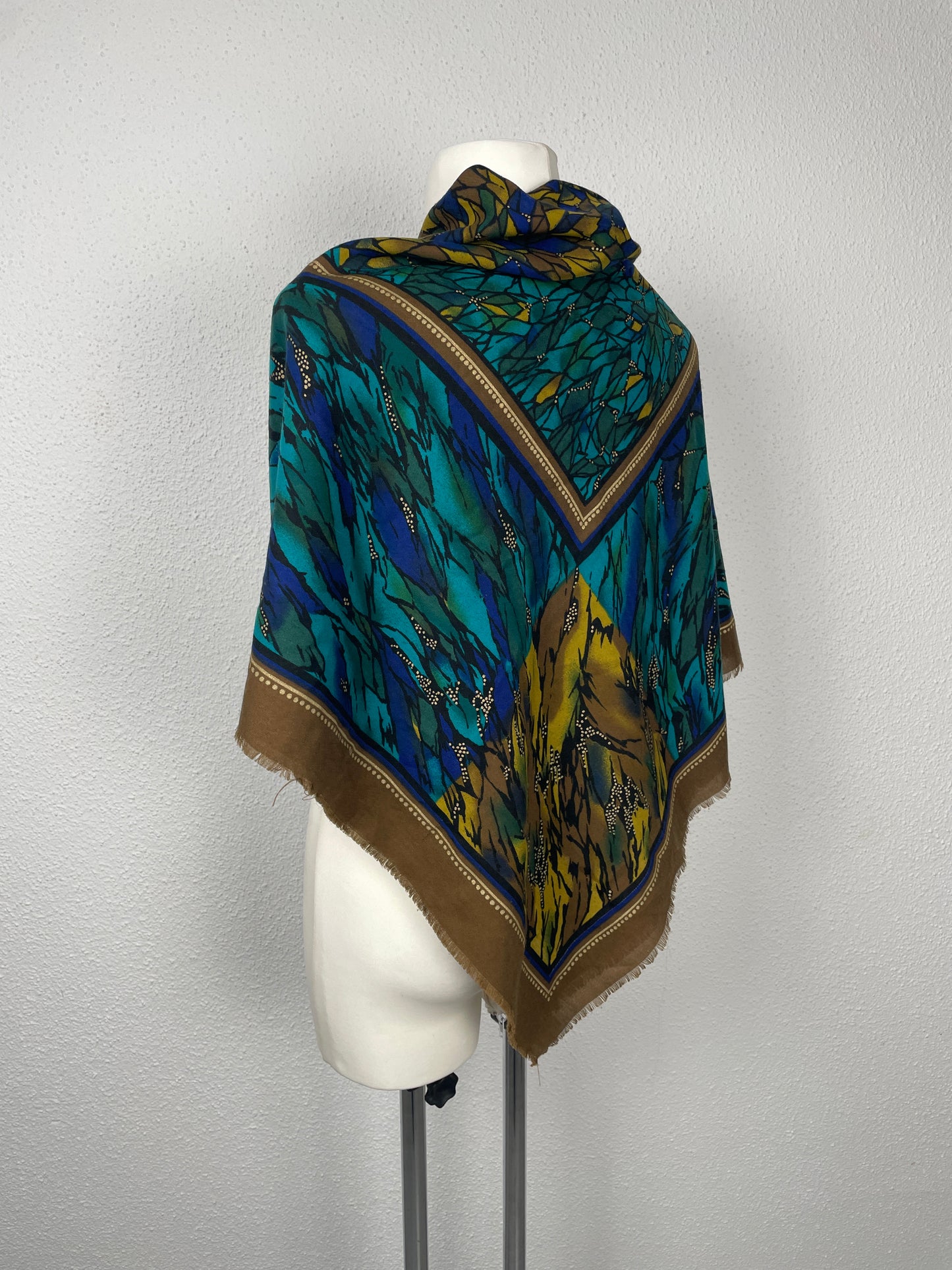 Vintage Jago Paris Square Scarf with Abstract Feather Print