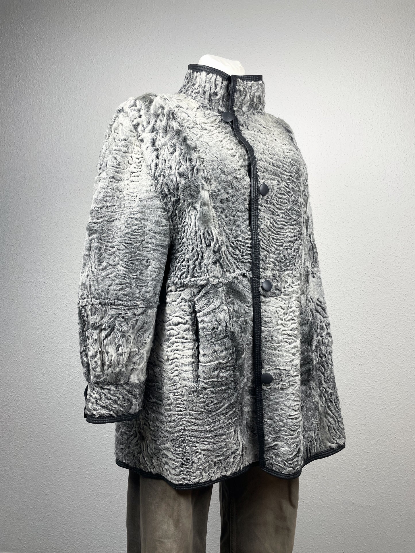 Vintage ’90s reversible genuine leather & curly shearling coat.