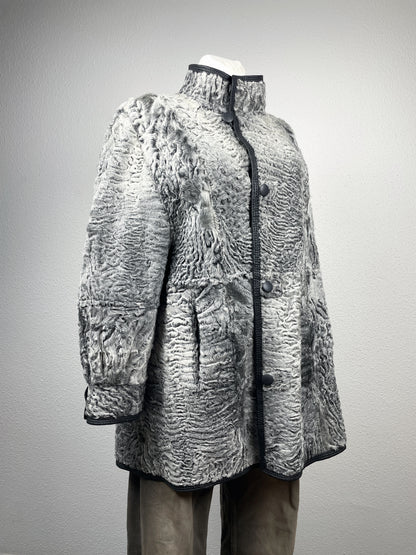 Vintage ’90s reversible genuine leather & curly shearling coat.