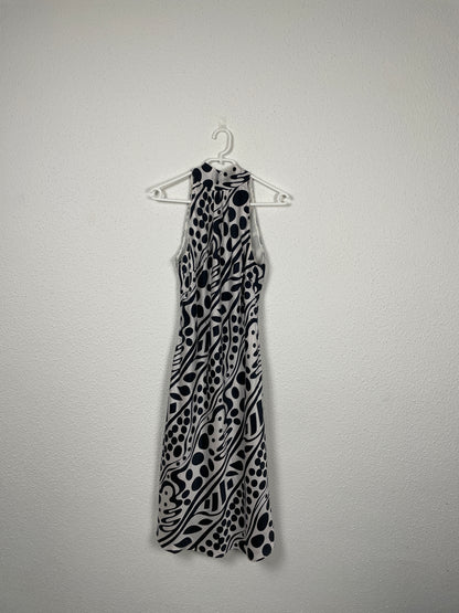 Vintage s.Oliver 100% Silk Midi Dress – Abstract Black & White Print – Size 36