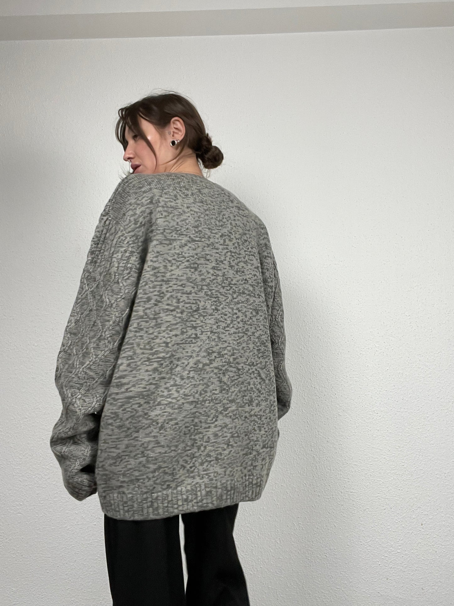 Grey cable-knit sweater by AW85.