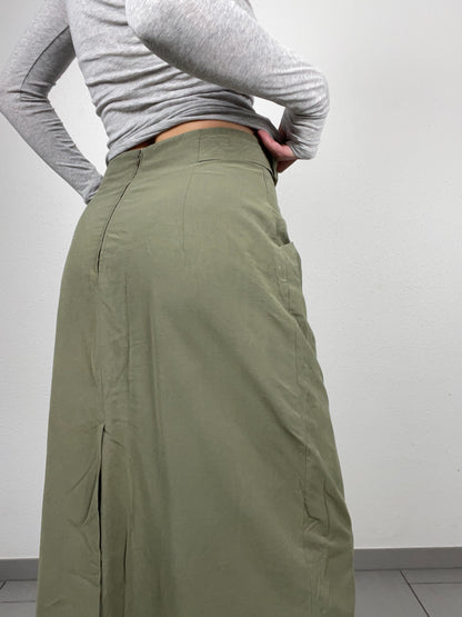 Vintage Bianca Olive Midi Skirt with Button Front – Size 38