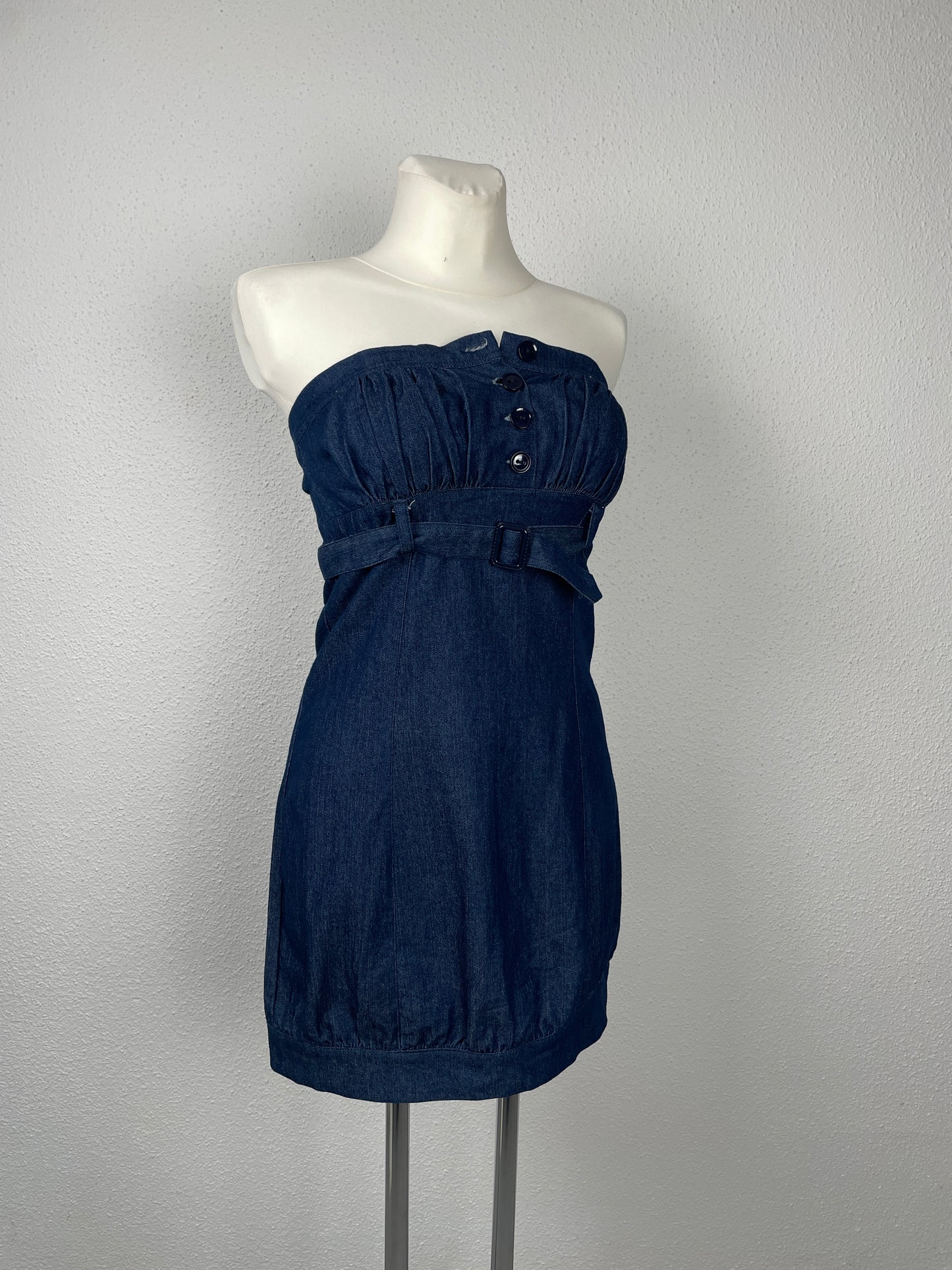 Vintage Y2K Strapless Denim Mini Dress with Belt – Size S