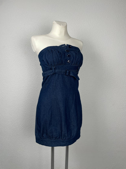 Vintage Y2K Strapless Denim Mini Dress with Belt – Size S