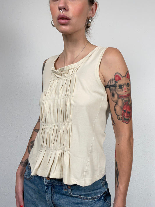 Vintage Prada Sport Pleated Front Sleeveless Top in Cream – Size M
