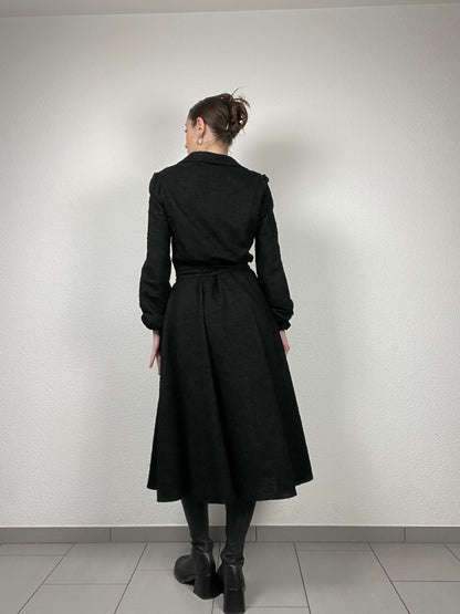 Vintage 1970s Black Midi Dress – Size M