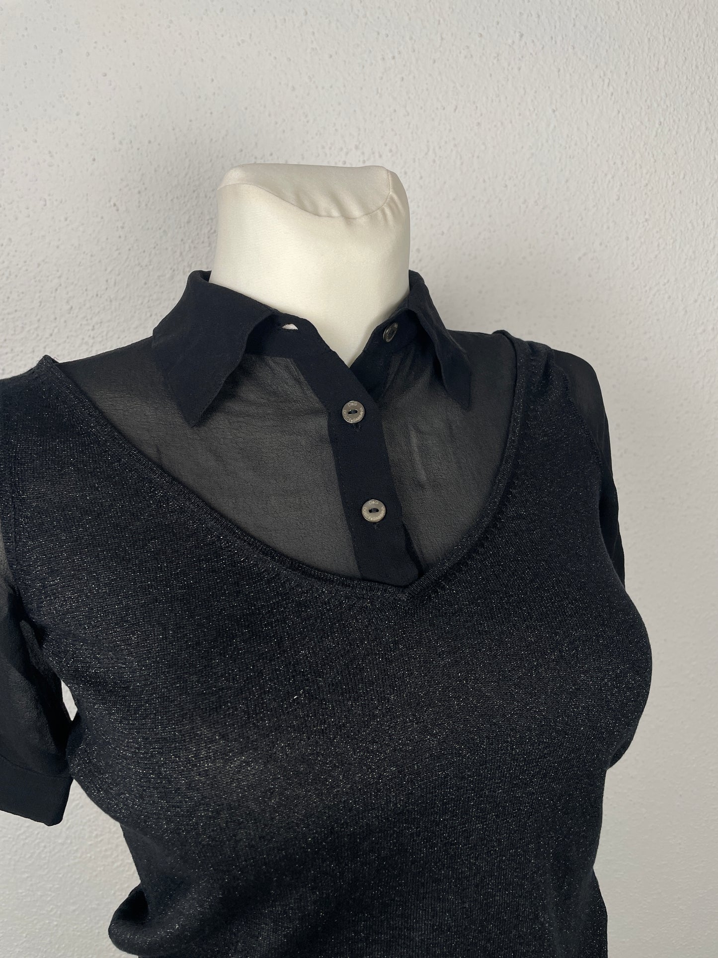 Vintage D&G Black Sheer Panel Polo Knit with Lurex – Size XS