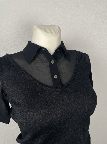 Vintage D&G Black Sheer Panel Polo Knit with Lurex – Size XS