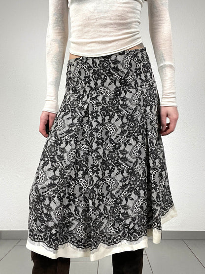 Vintage Silk Jaeger Lace Print Skirt