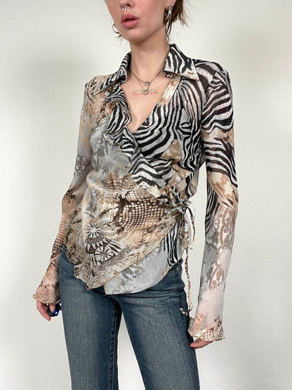 Vintage Y2K Zebra Print Wrap Blouse