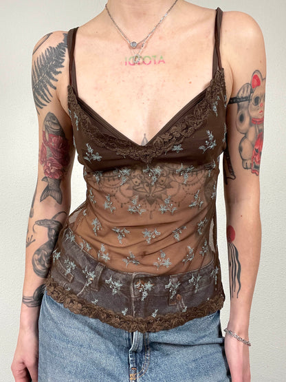 Floral Embroidered Mesh Top