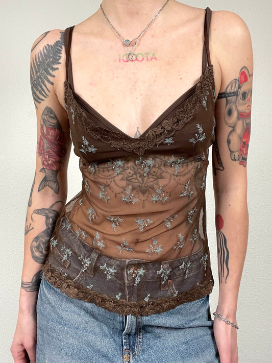 Floral Embroidered Mesh Top