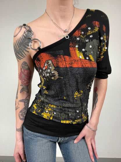 Vintage Y2K Black Sequin Shoulder Top