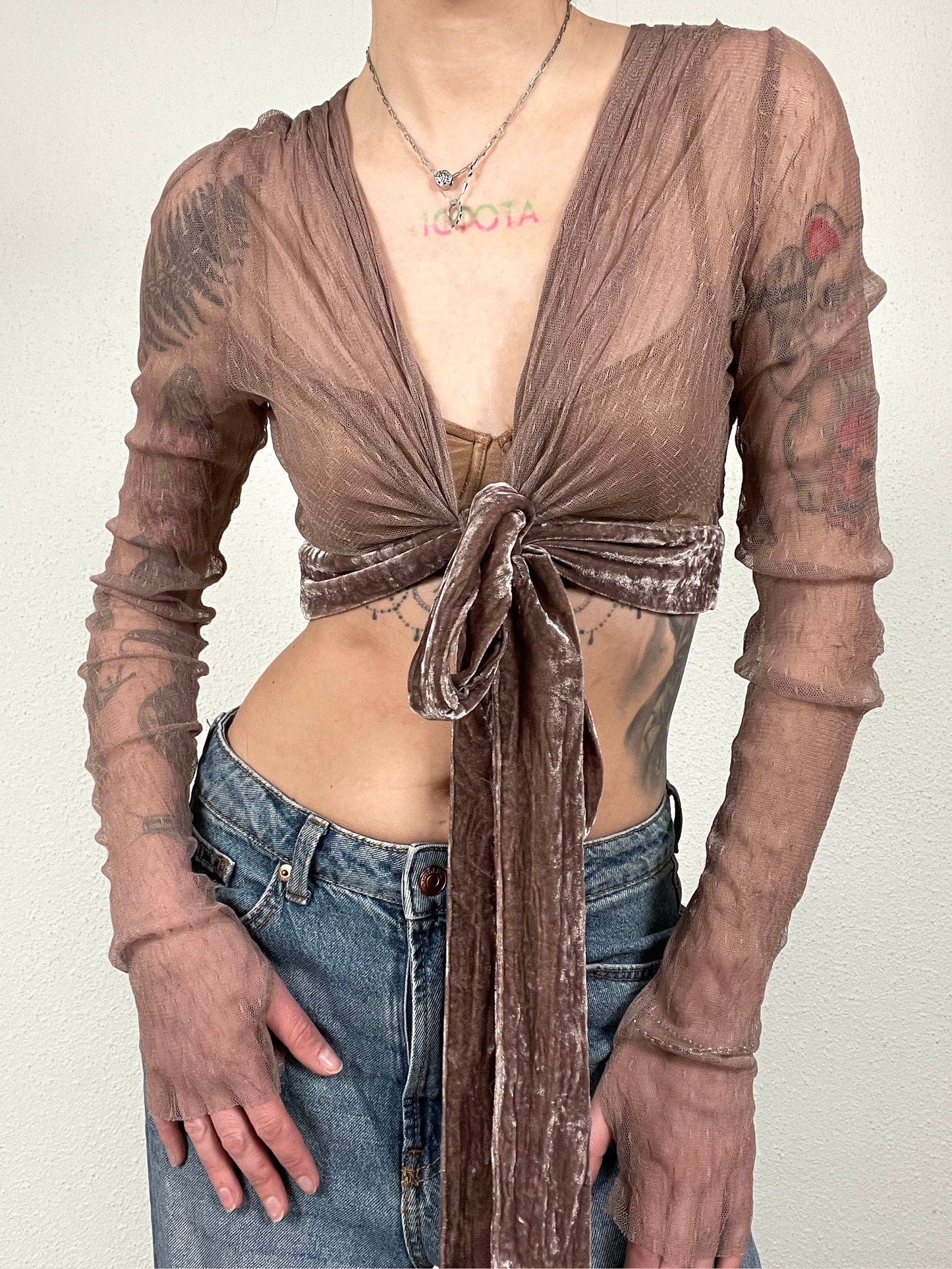 Vintage Velvet Tie-Front Blouse
