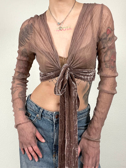 Vintage Velvet Tie-Front Blouse
