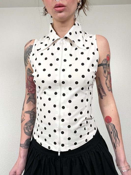 Vintage Polka Dot zip Blouse