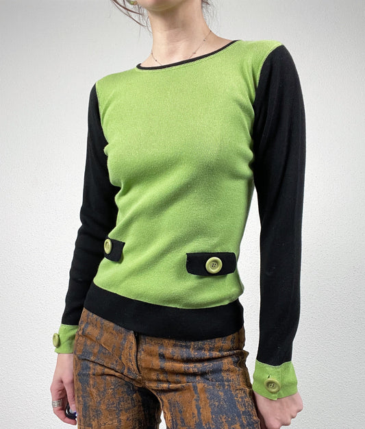 90s vintage lime & black contrast knit top