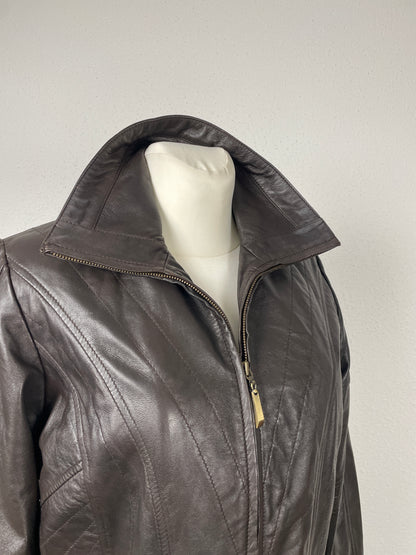 Vintage Y2K early 2000s dark brown leather jacket with stand collar