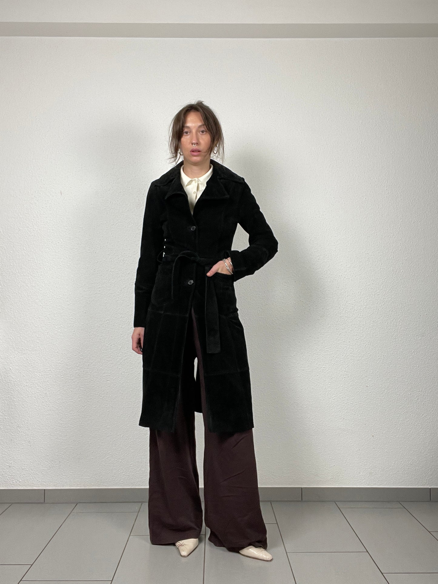 Vintage late 90s suede midi trench coat