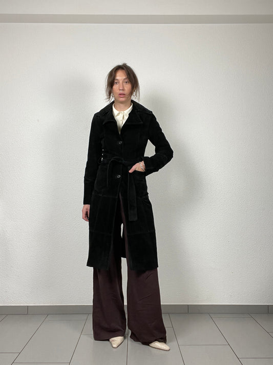 Vintage late 90s suede midi trench coat