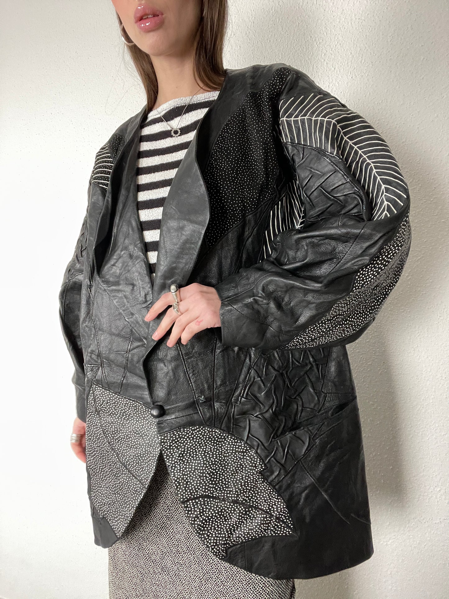 Vintage 80s leather printed oversized jacket